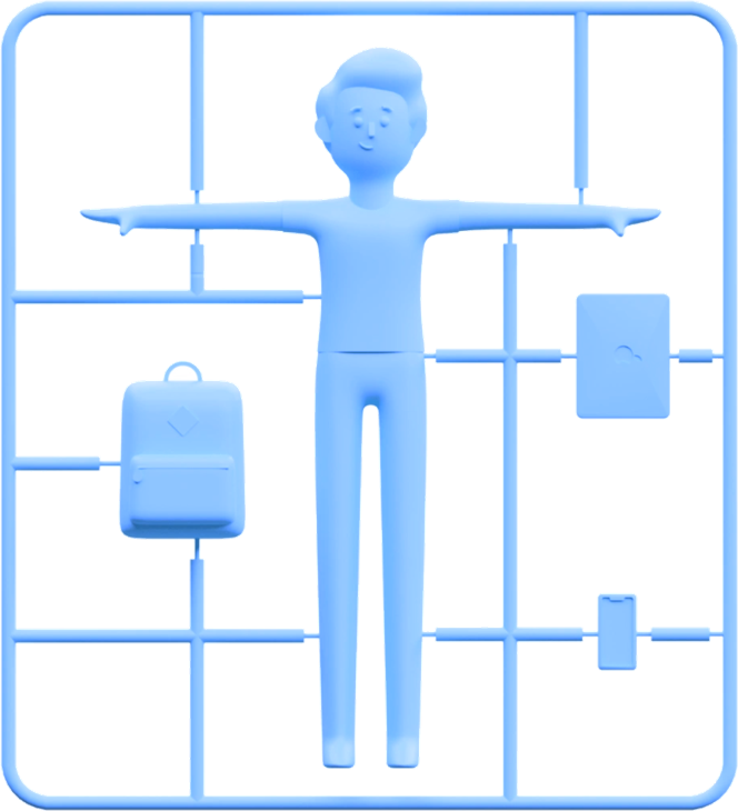 3d mold of a man with accessories like laptop and phone